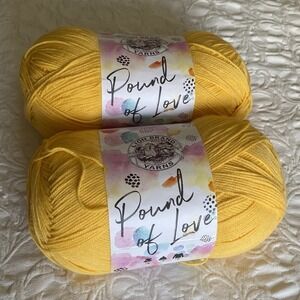 Lot Of 2 Lion Brand Yarn Pound of Love Sunflower Yellow  Acrylic 16oz 454g